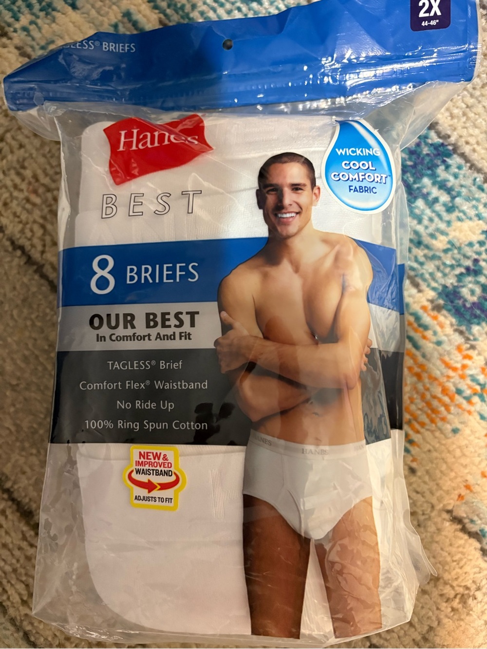 New in package Men’s Hanes Best White Briefs 8-Pack - Tagless Comfort Size 2X